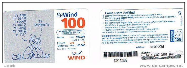 ITALIA - C.&C. 1288 -  WIND GSM -   100 2^ SERIE PAT : TI AMO, TI ODIO  ......      30-06-2002  PC  - USATA - Schede GSM, Prepagate & Ricariche