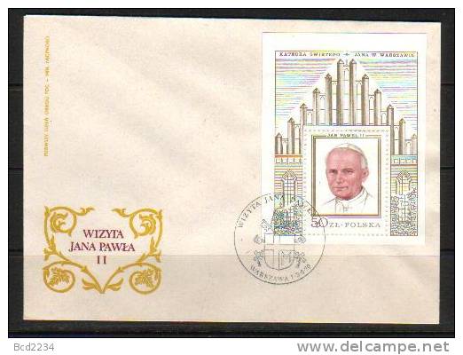 POLAND FDC 1979 GOLD M/S & STAMPS 1ST VISIT OF POPE JOHN PAUL II JP2 TO HIS HOMELAND Religion Church Cathedral - FDC