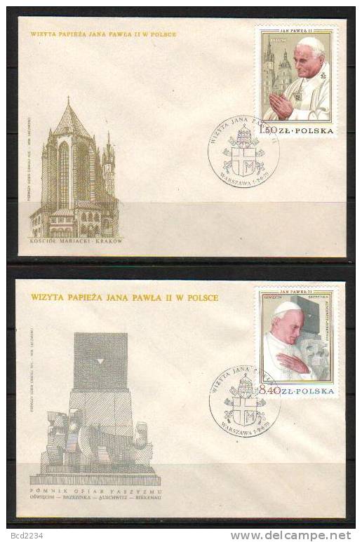 POLAND FDC 1979 GOLD M/S & STAMPS 1ST VISIT OF POPE JOHN PAUL II JP2 TO HIS HOMELAND Religion Church Cathedral - FDC