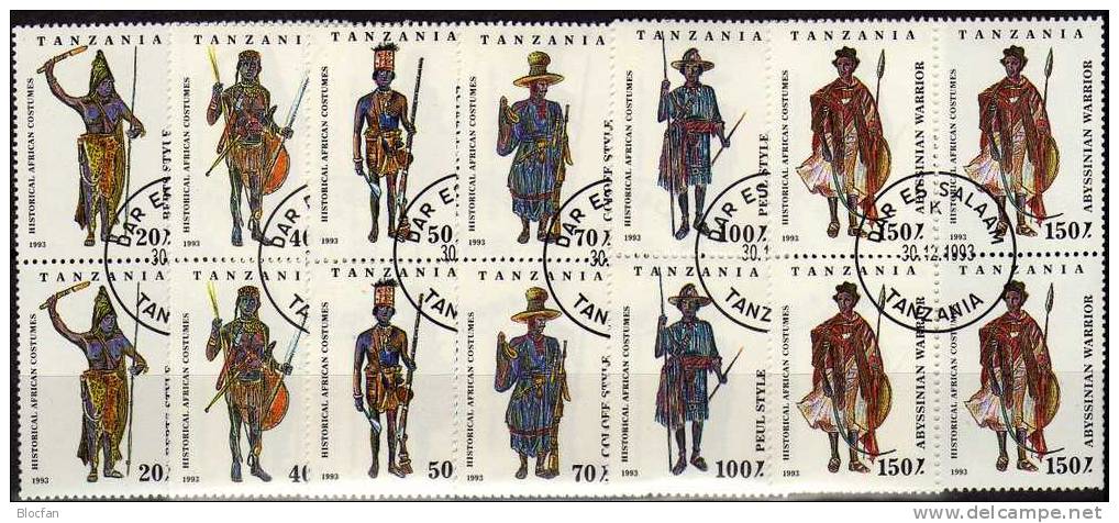 Trachten Der Stämme 1993 Tansania 1685-90 Plus 4-Block O 14€ Bemalte Abessinischer Krieger Der Berts Galla Goloff Peul - Tansania (1964-...)