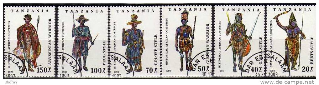 Trachten Der Stämme 1993 Tansania 1685-90 Plus 4-Block O 14€ Bemalte Abessinischer Krieger Der Berts Galla Goloff Peul - Tansania (1964-...)