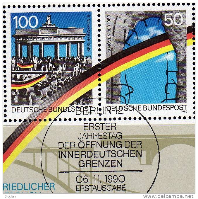 Brücken Der Deutschen Einheit 1990 BRD Block 22 ** Plus SST 15€ Zur Öffnung Der Berliner Mauer Am Brandenburger Tor - Postzegels