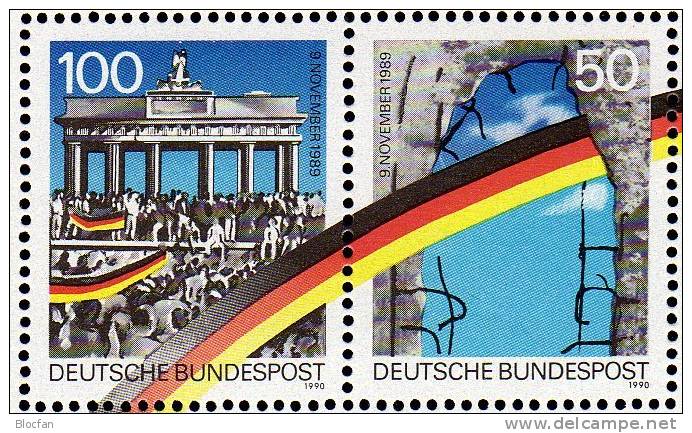 Brücken Der Deutschen Einheit 1990 BRD Block 22 ** Plus SST 15€ Zur Öffnung Der Berliner Mauer Am Brandenburger Tor - Postzegels