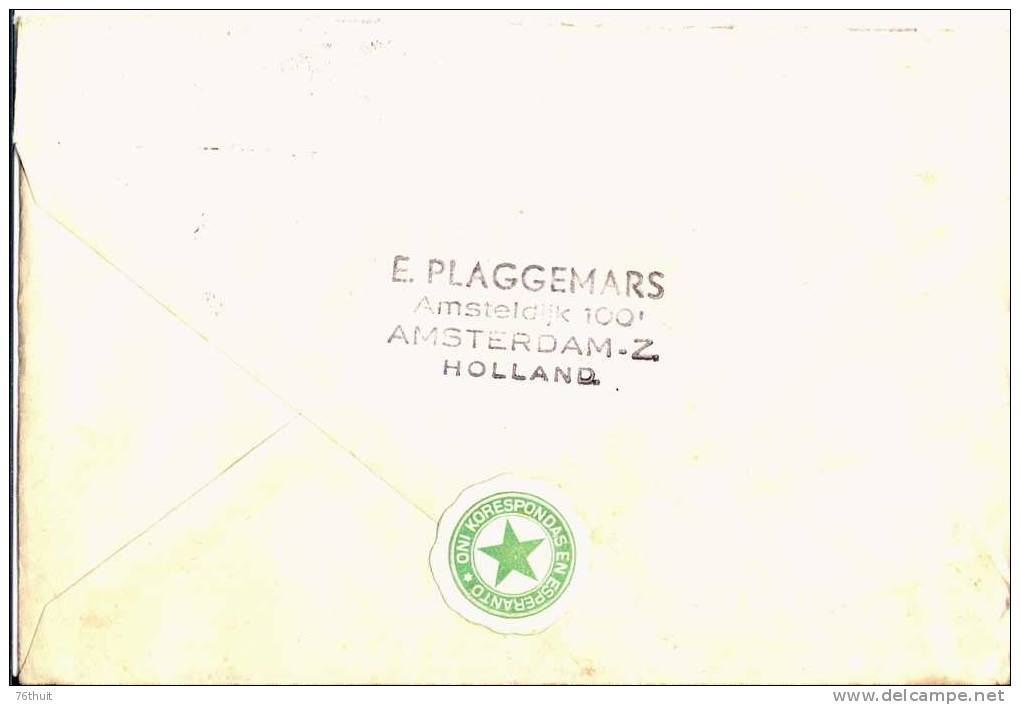 Rare ! Enveloppe Lettre - ESPERANTO NEDERLAND PAYS BAS - Amsterdam Pour Elbeuf  + Poste Aérienne - Esperanto
