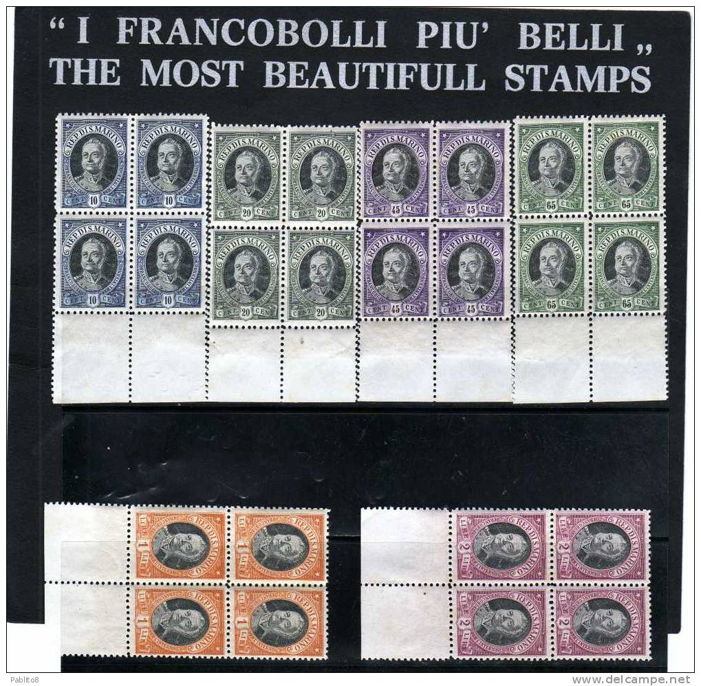 SAN MARINO 1926 ONOFRI SERIE COMPLETA MNH QUARTINA ANGOLO DI FOGLIO OTTIMA CENTRATURA - Unused Stamps