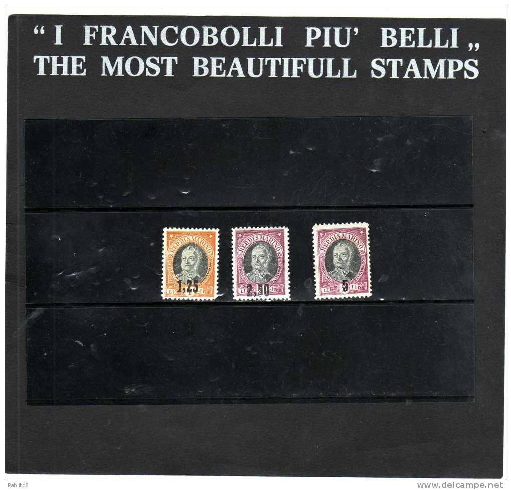 SAN MARINO 1927 ONOFRI SOPRASTAMPATI SURCHARGED SERIE COMPLETA COMPLETE SET MNH OTTIMA CENTRATURA - Neufs