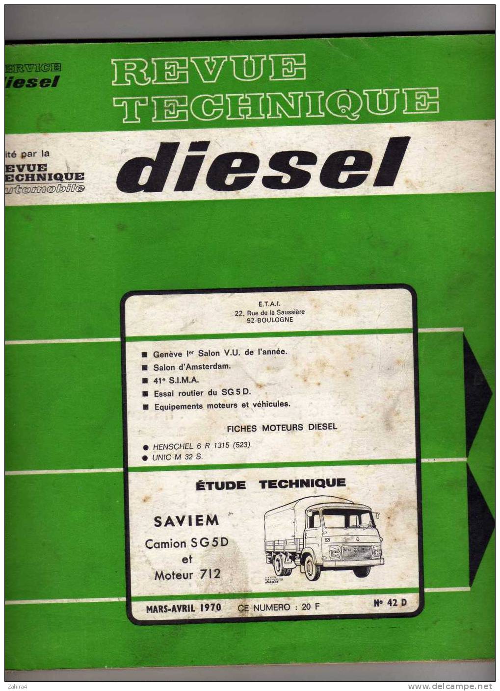 Revue Tech Diesel  -  SAVIEM  -  Camion SG5D Et Moteur 712  -  N° 42 D - Auto