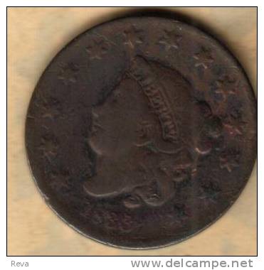 UNITED STATES USA  1 CENT  WREATH FRONT WOMAN CORONET HEAD BACK  1833 AF KM? READ DESCRIPTION!! - 1816-1839: Coronet Head (Testa Coronata