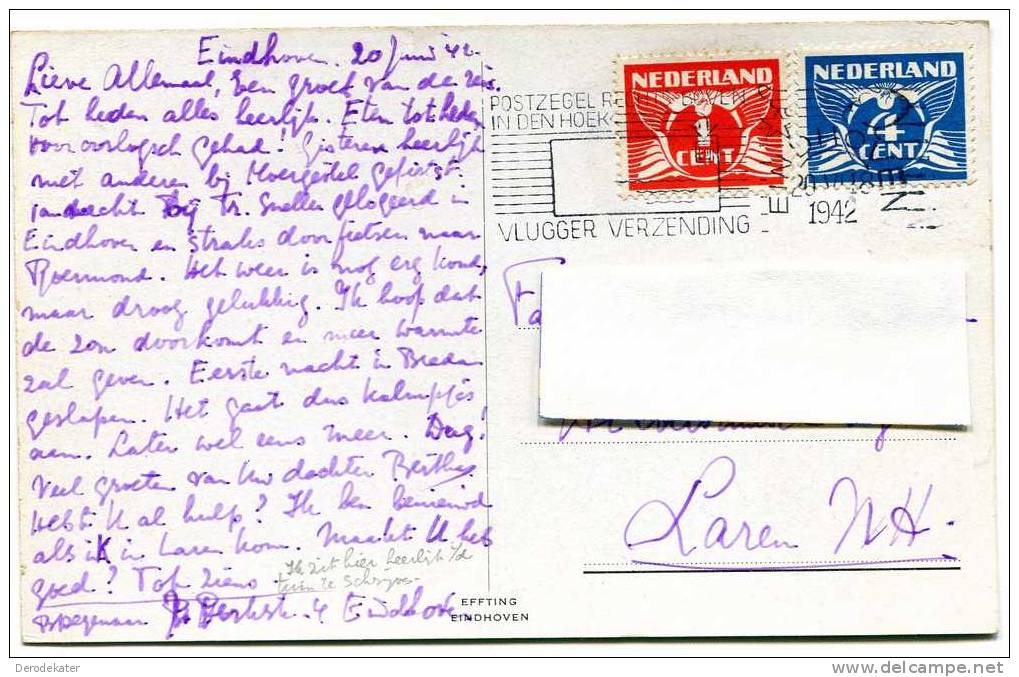 Eindhoven De Burgh 39 Effting.Gelopen In 1942. Zegel 1 En 4 Cent.Stempel Eindhoven.Eindhoven Naar Laren. - Eindhoven