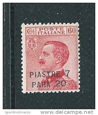 COSTANTINOPOLI - Uffici Postali All'estero - 1921-22: Valore Nuovo Stl Da 7,20 Piastre Soprast. Su 60 C. Carminio (39). - Oficinas Europeas Y Asiáticas