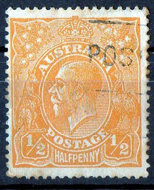 Australia 1918 King George V 1/2d Orange - Single Crown Wmk Used - Actual Stamp - Post - SG56 - Oblitérés