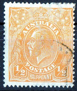 Australia 1918 King George V 1/2d Orange - Single Crown Wmk Used - Actual Stamp - Centred Right - SG56 - Gebruikt