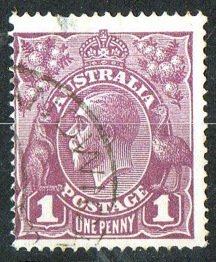 Australia 1918 King George V 1d Violet - Single Crown Wmk Used - Actual Stamp - Deep Violet Shade - SG57 - Gebruikt