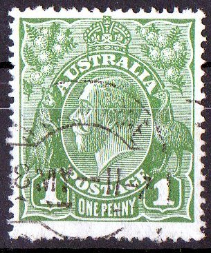 Australia 1924 King George V 1d Sage-Green - Single Crown Wmk Used - Actual Stamp - Possibly Melbourne - SG76 - Oblitérés
