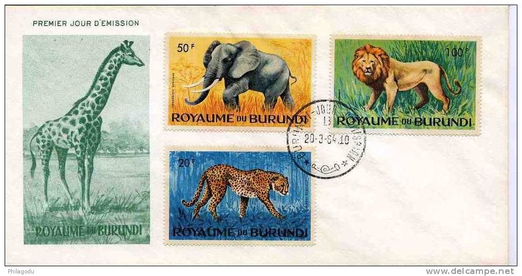 Burundi 1964, FDC Les Animaux, Yv.  92 / 94   FDC Rarement Vu - Elefanten