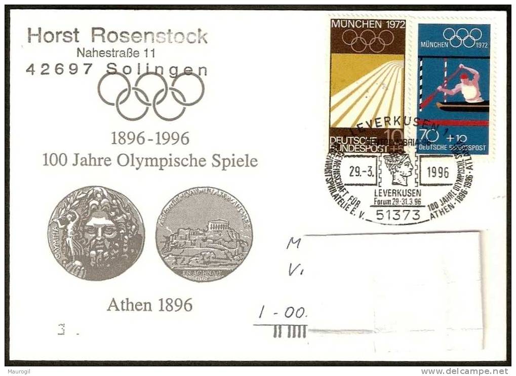 OLYMPIC GAMES - GERMANIA LEVERKUSEN 1996 - CENTENARIO DEI GIOCHI OLIMPICI - ATENE 1896 / ATLANTA 1996 - CARD VIAGGIATA - Estate 1996: Atlanta