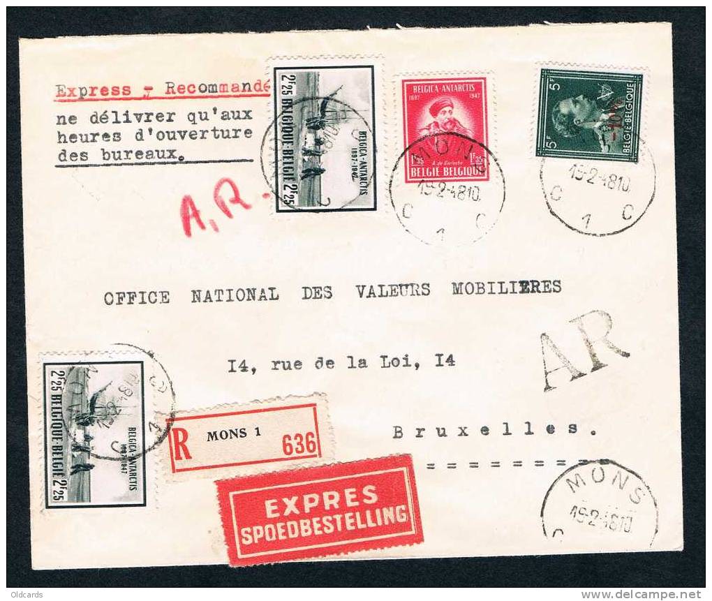 Lettre Recomm. AR Exprès Affr. N°749 + 75 X2 + 724T De "MONS/1948" Pour Bruxelles. - Lettres & Documents