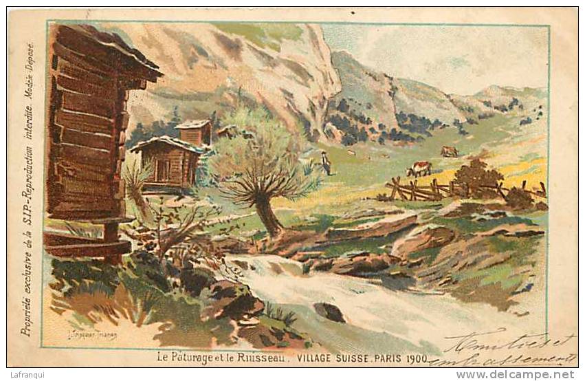 -suisse - Ref B496-illustrateur L Trinquier Trianon - Le Paturage Et Le Ruisseau -village Suisse -paris 1900- - Trin