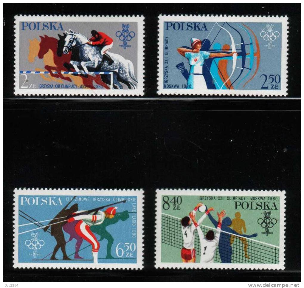 POLAND 1980 OLYMPICS LAKE PLACID USA & OLYMPICS MOSCOW RUSSIA SET MS NHM Horses Volleyball Archery Canoing Sking Sports - Invierno 1980: Lake Placid