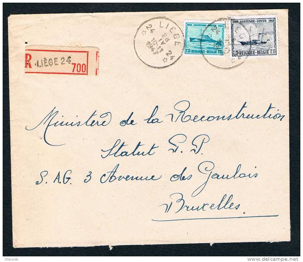 Lettre Recomm. Affr. N°725+727 De L'AGENCE "*24LIEGE24*/1947" Pour Bruxelles. - Lettres & Documents