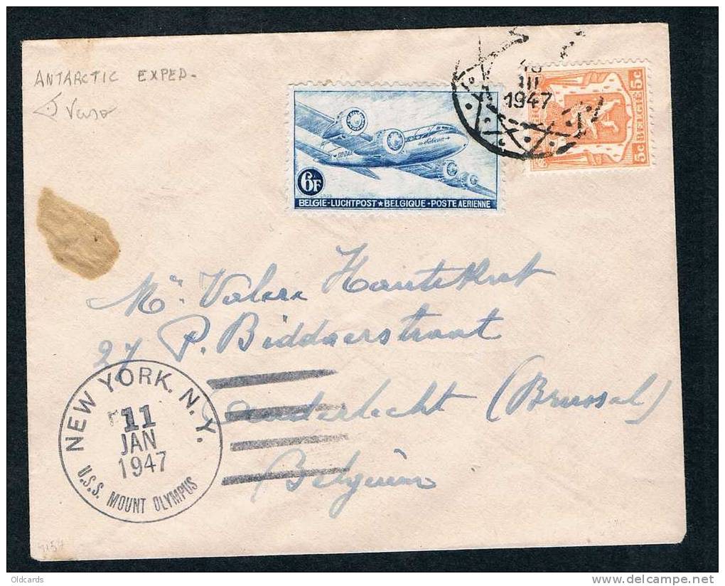 Lettre Affr. N°419+PA8 Annulés Roulette//10/III/1947 + Duplex De "NEW-YORK/ JAN/1947 Pour La Belgique + Au Dos Cachet .. - Lettres & Documents