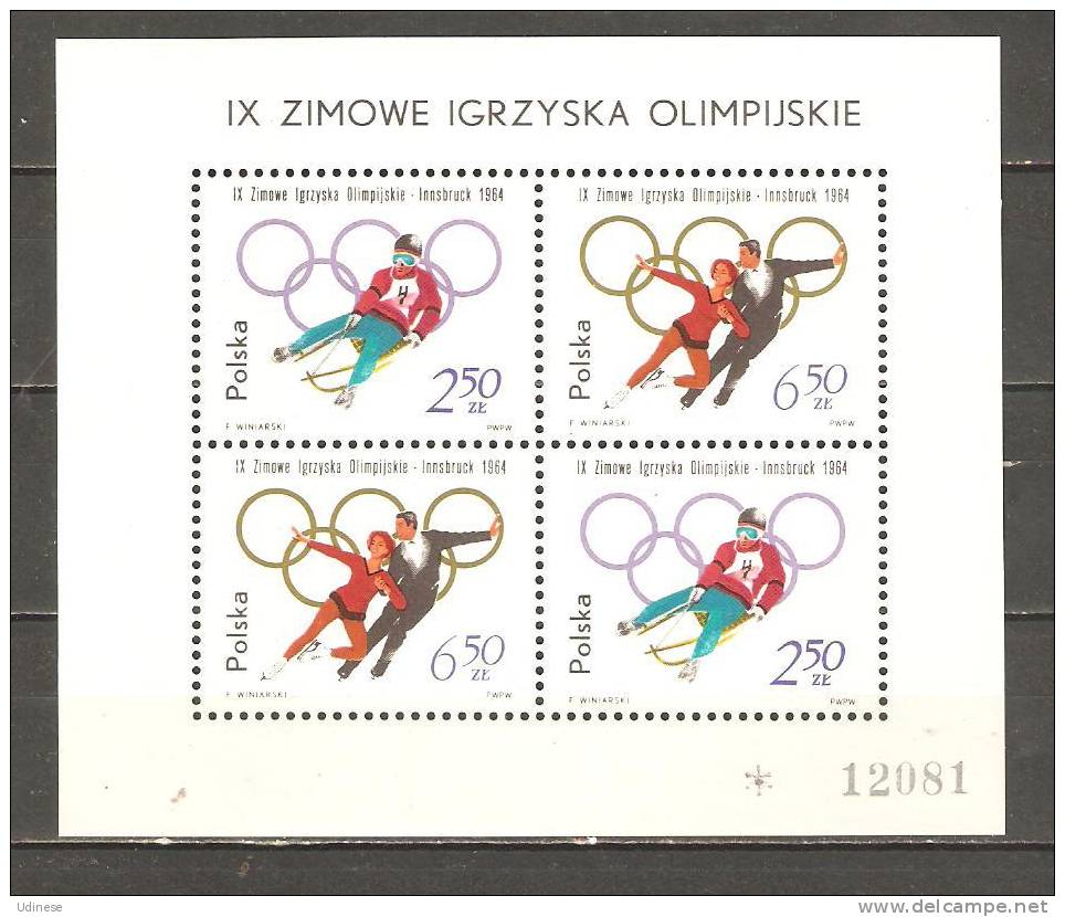 POLAND 1964 - INNSBRUCK OLYMPIC GAMES  -  MINISHEET - MNH MINT NEUF NUEVO - Winter 1964: Innsbruck