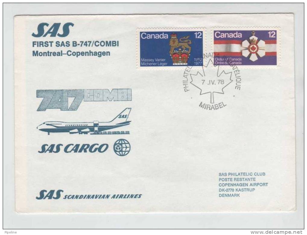 Canada First SAS Flight B-747/COMBI Montreal - Copenhagen 7-4-1978 - First Flight Covers