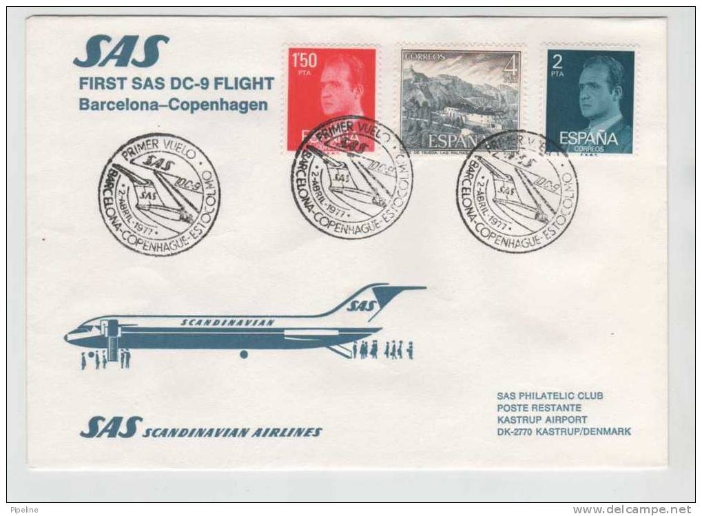 Spain First SAS DC-9 Flight Barcelona - Copenhagen 2-4-1977 - Lettres & Documents