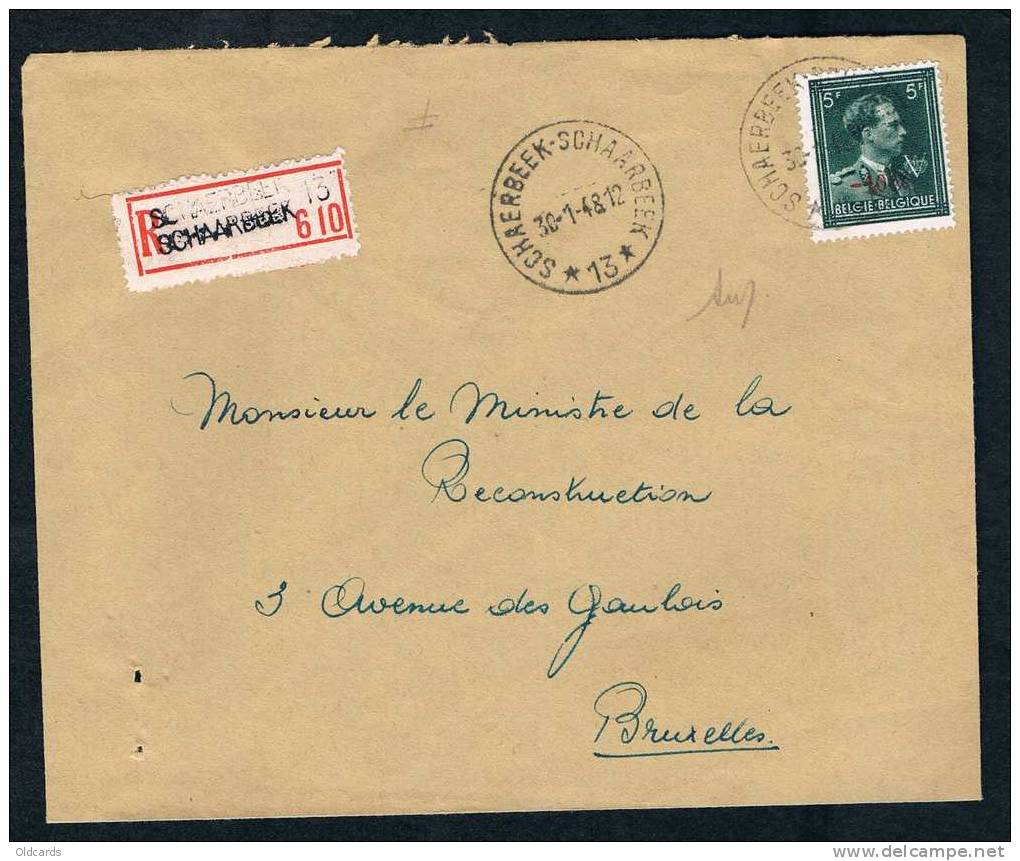 Lettre Recomm. Affr. N°724T De L'AGENCE Bil "SCHAERBEEK*13*/1948" Pour Bruxelles. - Lettres & Documents