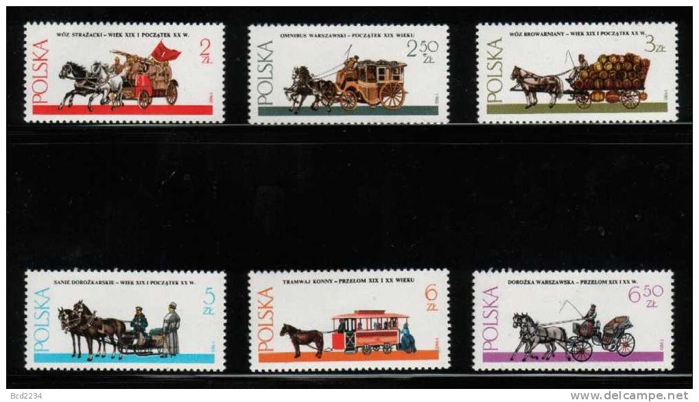 POLAND 1980 WARSAW HORSE DRAWN PULLED VEHICLES NHM Animals Carriages Animals Carriages Horses Buses Fire Fighting Engine - Stage-Coaches