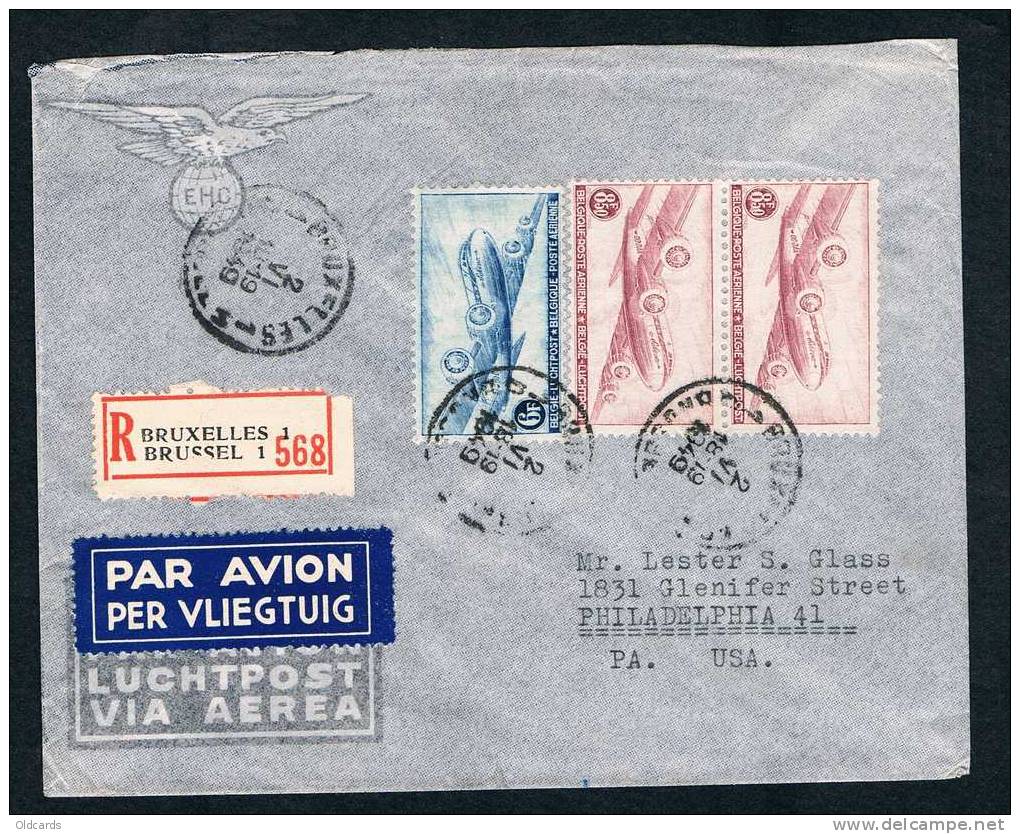 Lettre Par Avion Recomm. Affr. PA 8+9 X2 De "BRUXELLES/1949" Pour Les USA. - Lettres & Documents