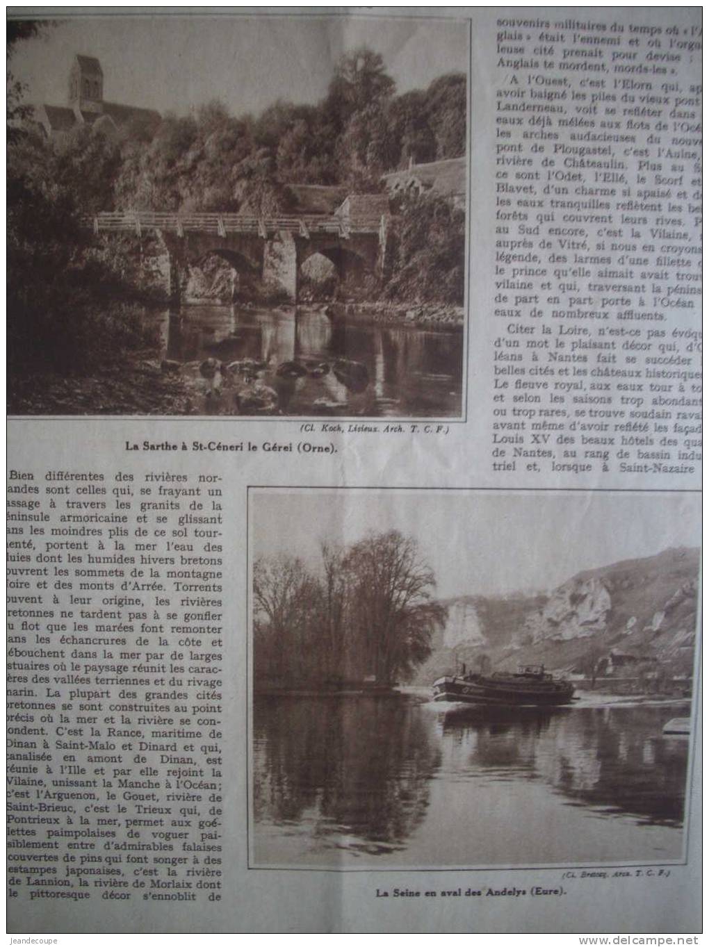 ARTICLE-REGIONNALISME- Fleuves Et Rivières De L'ouest - Eure, Sarthe, Orne, Le Nançon, La Rance........ - 1931-  7 Pages - Documents Historiques