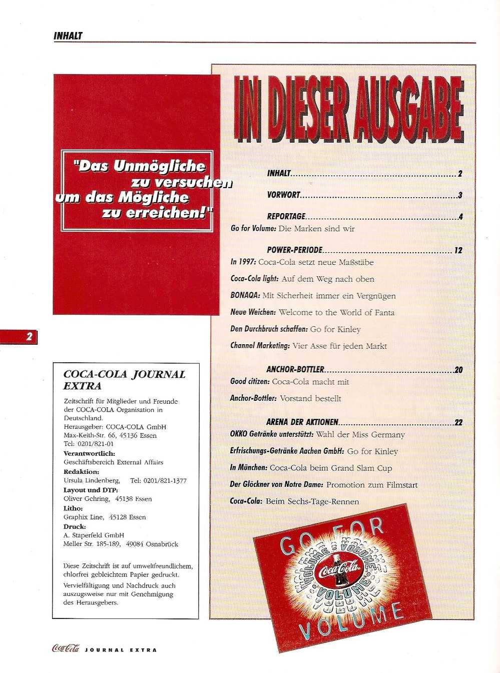 Coca-Cola Journal Extra - Januar 1997 - Zeitschrift Für Mitglieder Und Freunde Des Coca-Cola Organisation In Deutschland - Eten & Drinken