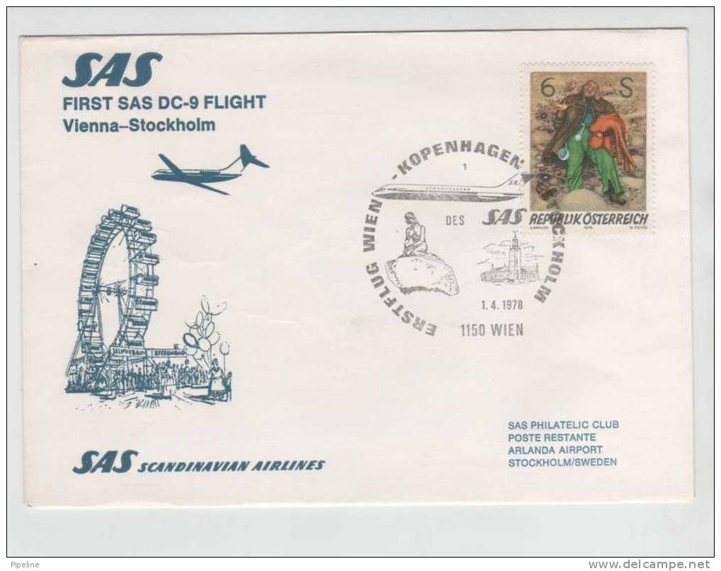 Austria First SAS Flight DC-9 Vienna - Stockholm 1-4-1978 - First Flight Covers