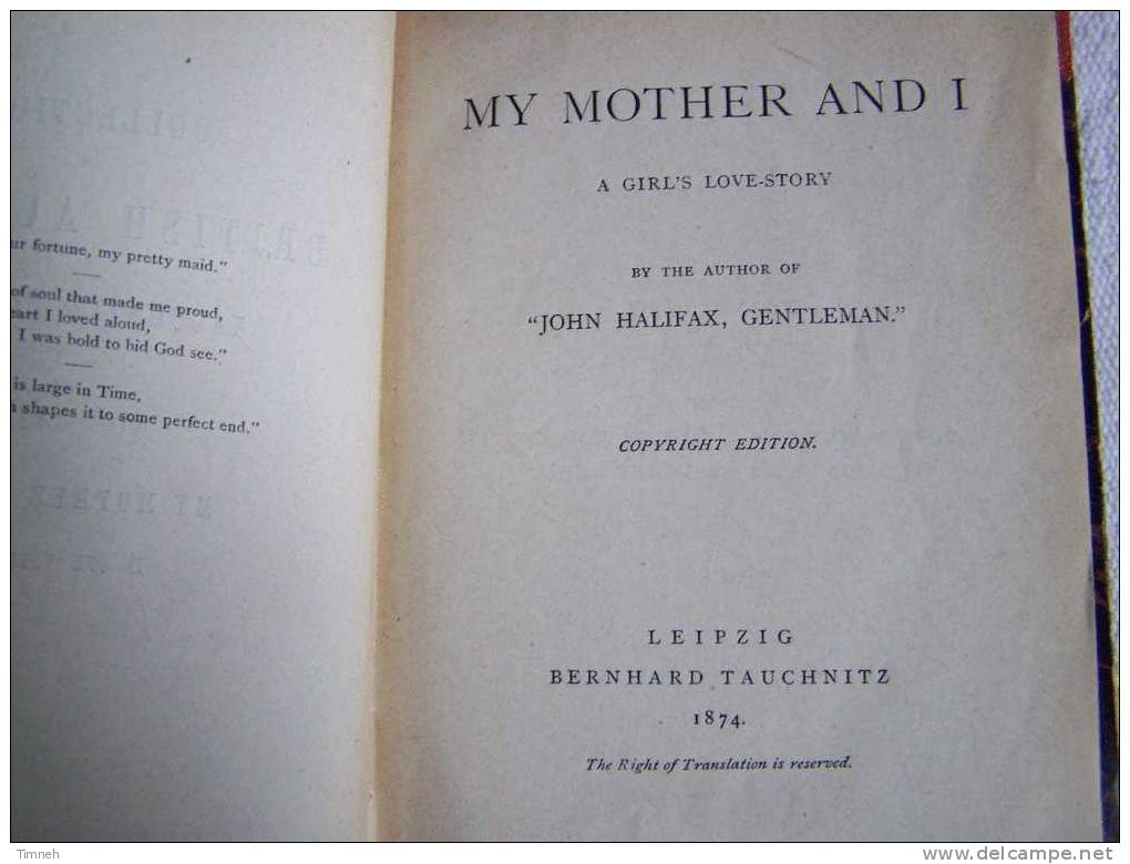 N°1425.MY MOTHER AND I-collection Of British Authors-Tauchnitz-no Author's Name - Familie