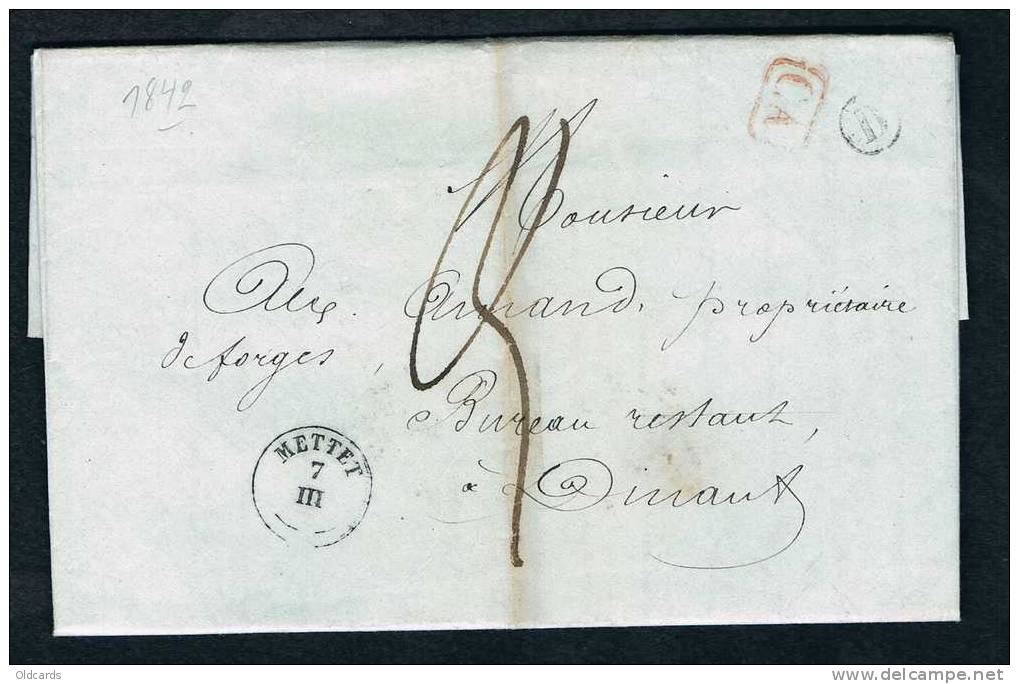 Belgique Précurseur. 1842 Lettre Avec Boîte D De Ermeton + T18 "METTET" + CA - 1830-1849 (Belgica Independiente)