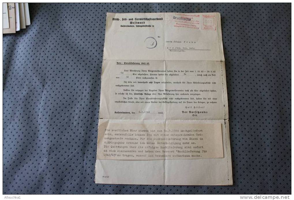 4.2-1944 DEUTSCHE REICH DRUCKSACHE Imprimé  EMA EMPREINTE DE MACHINE A AFFRANCHIR 0.03 KAISERSLAUTERN  PUCE 13  P/ METZ - Briefe U. Dokumente