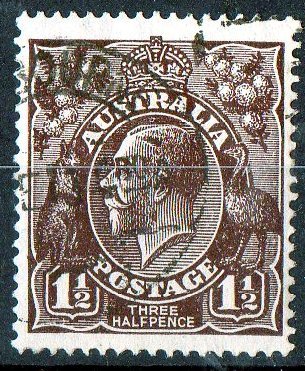 Australia 1918 King George V 1.5d Black-Brown - Single Crown Wmk Used - Actual Stamp - Melbourne - SG58 - Oblitérés