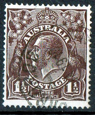 Australia 1918 King George V 1.5d Black-Brown - Single Crown Wmk Used - Actual Stamp - Centred - SG58 - Used Stamps