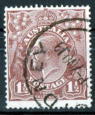 Australia 1918 King George V 1.5d Deep Red-Brown / Chocolate - Single Crown Wmk Used - Actual Stamp -Sydney - SG59 - Gebraucht