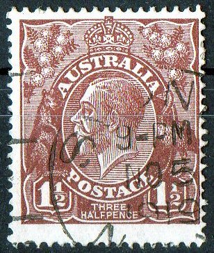 Australia 1918 King George V 1.5d Deep Red-Brown / Chocolate - Single Crown Wmk Used - Actual Stamp --Sydney - SG59 - Oblitérés