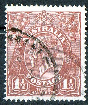 Australia 1918 King George V 1.5d Bright Red-Brown - Single Crown Wmk Used - Actual Stamp - Double Cancel - SG60 - Oblitérés