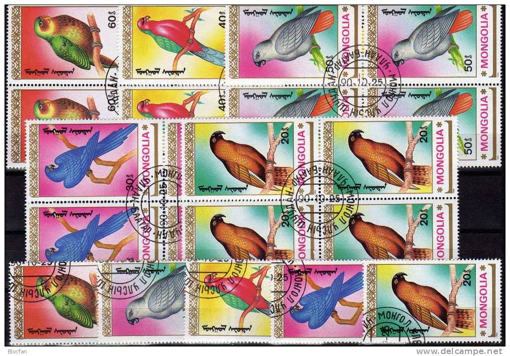 WWF Naturschutz 1990 Mongolei 2182-86+ 4-Block O 8€ Papageien Bloc Sheet From Mongolia - Mongolië
