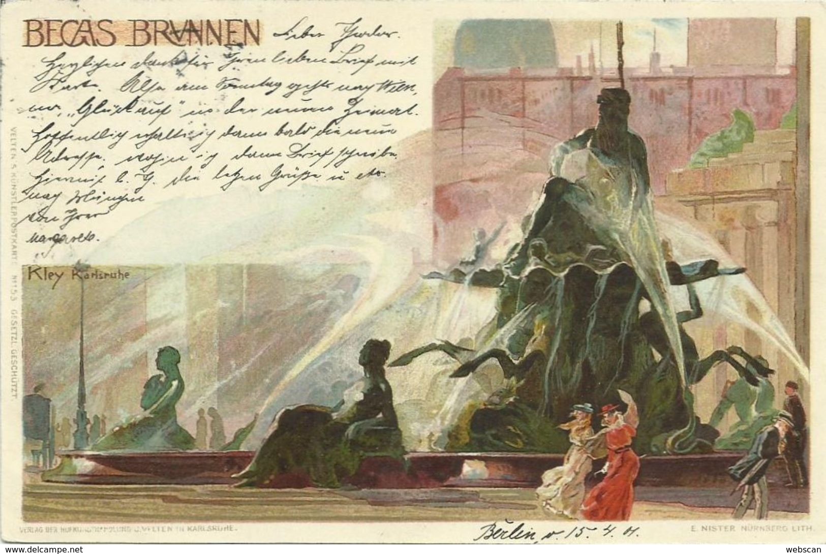 AK Berlin Begas-Brunnen Sign. Kley Farblitho 1901 #26 - Kley