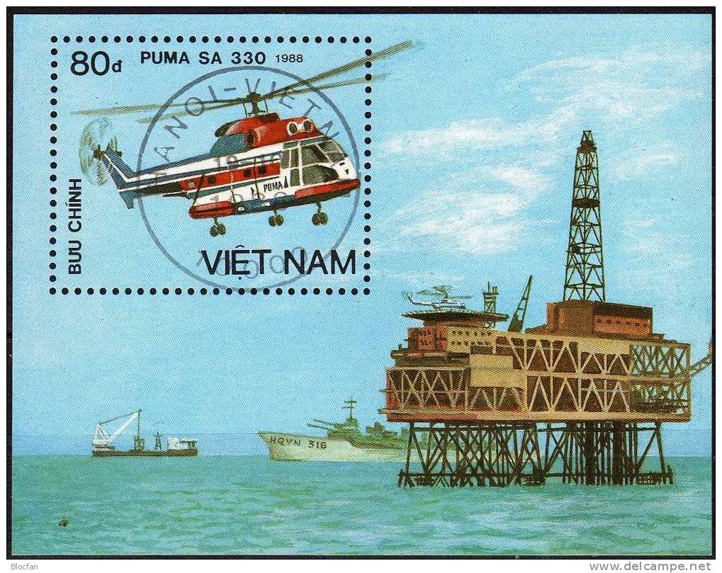 History Helicopters Of The World 1989 Vietnam 2021 Als Block 68 O 2€ Erdöl-Plattform Bloc Souvenir Sheet From Viet Nam - Hubschrauber