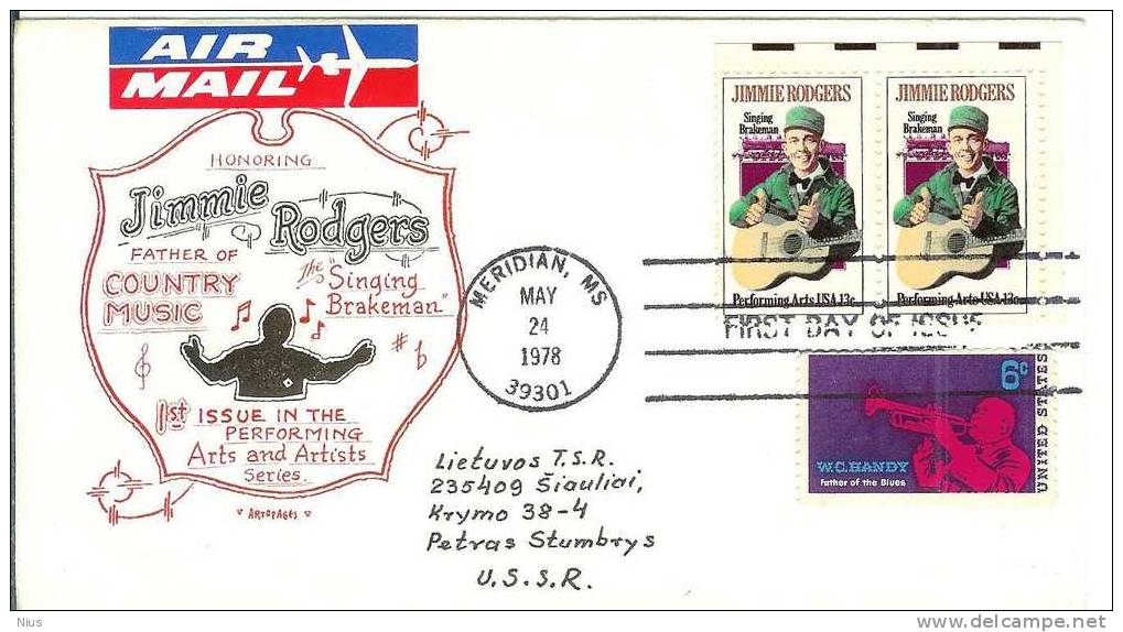 USA United States 1978 FDC Music Jimmie Rodgers Country Singer - 1971-1980