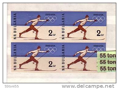 Bulgaria / Bulgarie 1960 Winter Olympic Games - Squaw Valley   1v.-MNH  Imperforate   Block Of Four - Inverno1960: Squaw Valley