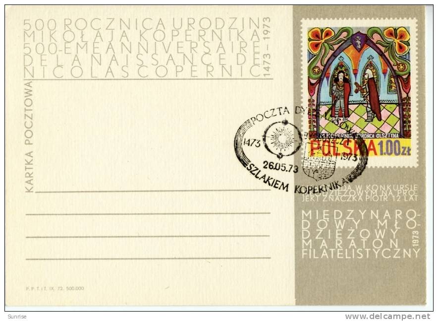 Postcard “ Anniversary 500 Years Copernicus  Poland 1973 ” With Special Postmark - Astronomie