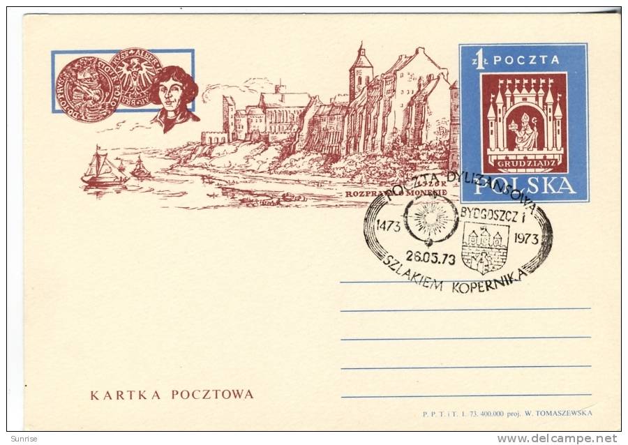 Postcard “ Anniversary 500 Years Copernicus  Poland 1973 ” With Special Postmark - Astronomie