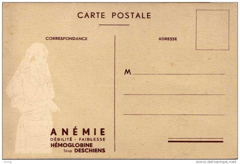 PUBLICITE ANCIENNE - HEMOGLOBINE SIROP DESCHIENS INFIRMIERE SUR CARTE PARIS LA CONCIERGERIE - Werbung